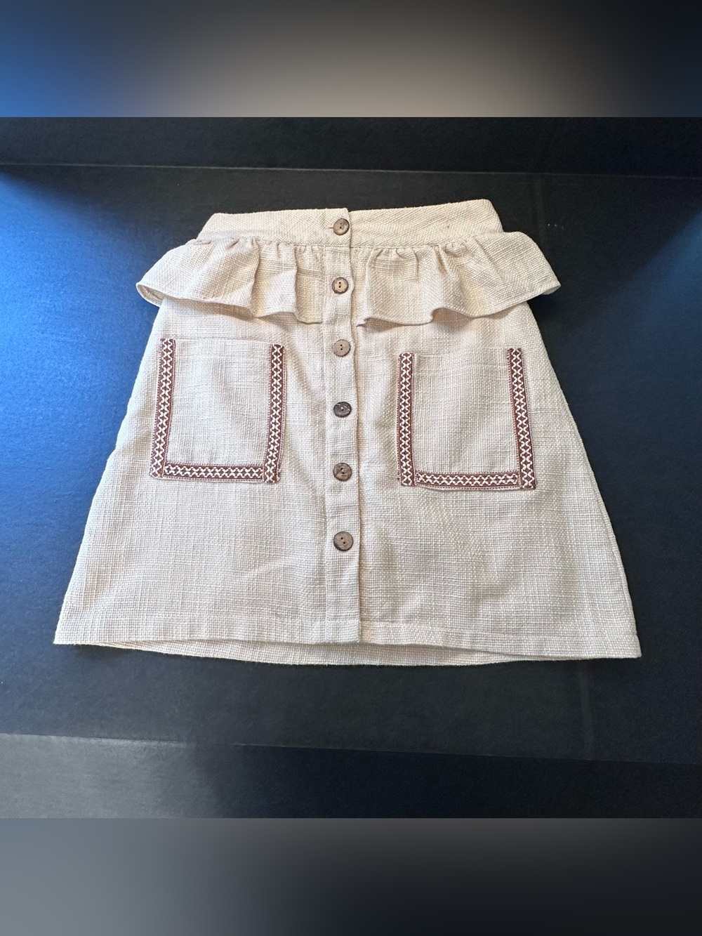 Goût De Jun Cream Tweed Peplum Button Down Mini Skirt Lined XS Fall Preppy
